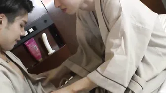 Sexy Asian guy blows cock before anal fucking his lover