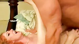 Unshaved red haired bitch boned on her bed
