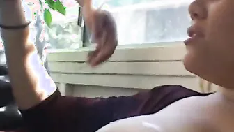 Stockinged blonde mom with huge juggs getting double penetrated interracially
