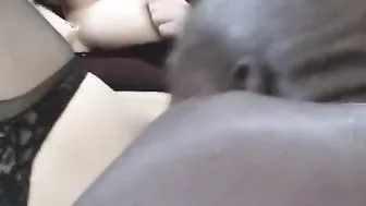 Stockinged blonde mom with huge juggs getting double penetrated interracially