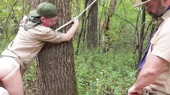 Uniform hunk Angus drills tied twink raw after anal play