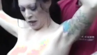 Redhead smoker tries out latex behind the scenes 2