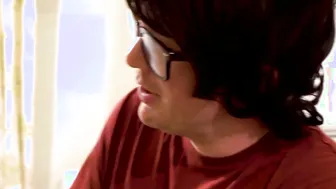 English cutie pie with big natural tits sucks off a nerd