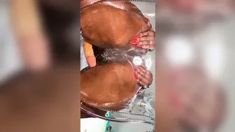 Curly Milky Soak Pussy on a Oily Chair Slipping and Sliding inside