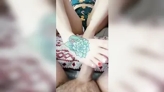 Sexy glasses girl footjob cum