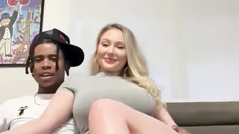 Busty Canadian aria six sits on lil d teaser