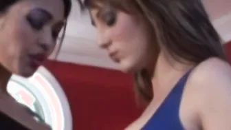Stunning femdom in latex suit finger fucking her dyke sub