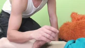 Skinny twink loves sucking one thick hairy cock with passion