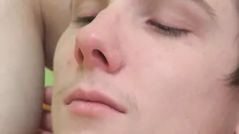 Skinny twink loves sucking one thick hairy cock with passion