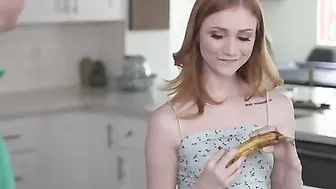 Fondling a banana give redheaded minx Scarlet Skies an idea. Her stepbrother Alex Mack comes to ask whats going on.