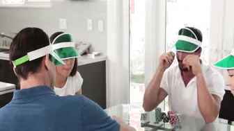 The fathers first swap poker chips then their daughters