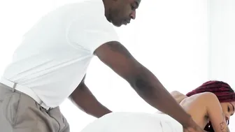 Alt ebony Julie Kay hammered with masseurs BBC after blowjob