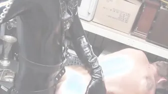 Kinky jock ass drilled by latex guy in pawnshop after hot BJ