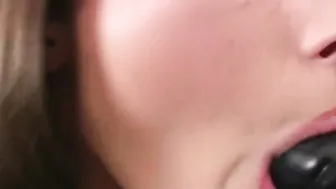 Hot Brunette making a demo how to Blowjob dick using Dildo 2