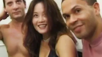 Sexy Asian babe has her first interracial threesome sex