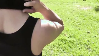 Masked whore riding huge cock in nature
