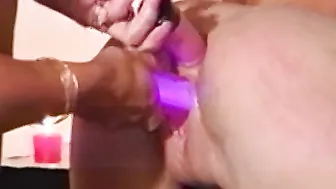 Toying lesbians drilling asses and pussies in group action