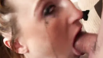 Ginger slut Sabrina Jay gets throated and coated with cum