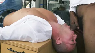 Handsome dude interracially fucked for cash in the office
