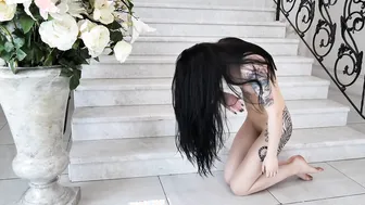Amazing shape big tits tattooed teen Dasha Gaga doing acrobatics on floor