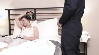 Cute bottom boy fucked raw by hung plumber twice his size