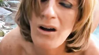 Fake boob MILF gets vagina plowed by the swimming pool