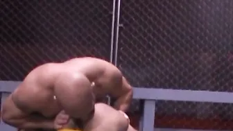 Muscular hunks fist fuck and masturbate after wrestling