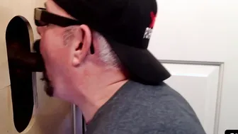 Fat dude loves sucking glory hole cocks more than anything