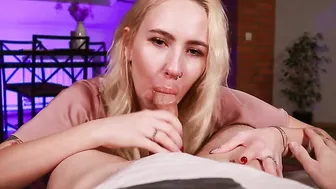 Blonde sucks cock and gets fucked hard