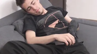 Freaky guy loves sniffing his socks while jerking off