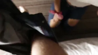Adorable tattooed Thai sucks a big dick before POV doggystyle