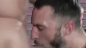 Tattooed mechanic gets robbed and ass fucked by two thieves