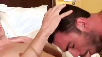 Adorable guy with a small beard sucks big cock like a pro