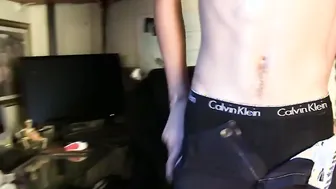 Skinny bum driller jacks off his hairy rod and cums solo