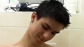 Horny Jake Idol gets wet and hard in his hot orange undies