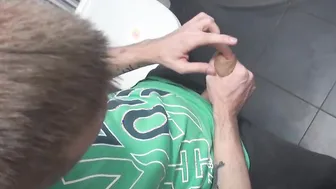 Short haired twink Patrick jerks off his uncut prick solo