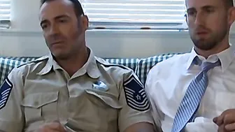Mature men in uniforms go for blowjobs and hard anal sex