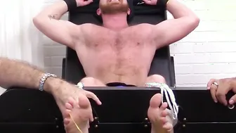 Almost porn video – Hairy gay dude Red gets tied down and tickled on the chair