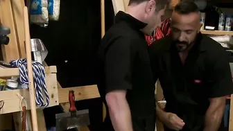Two sexy hunks Alessio and Luke having sex in a storage room