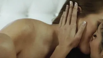 Pretty brunette lesbians pussy licking and intense anal play