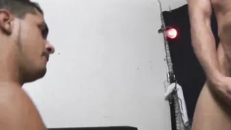Chad wastes no time in shoving his big cock into his mouth