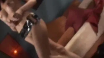 Latex dominatrix dildo fucking inked sub babe