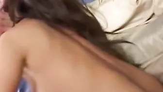 Super dark haired with gigantic nipples on natural breasts getting cunt creampied by gigantic penis