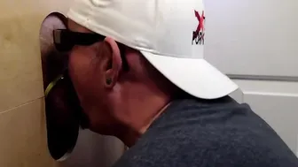 He really loves blowing that glory hole tool like a pro