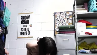 Petite teen thief Emma Jade confronting on a big dick