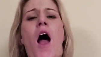 Blonde banged rough on the bed
