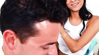 Bubble ass dark hair Abby Lee Brazil seduces her married personal coach in working out her snatch