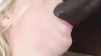 Blonde skank wearing panties getting double penetration slammed inside interracial threeway