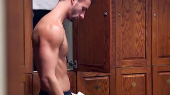 Handsome young man pleasured with anal slamming in the gym