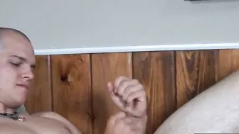 Sexy gay guy Ethan spanks his big monkey and cums so